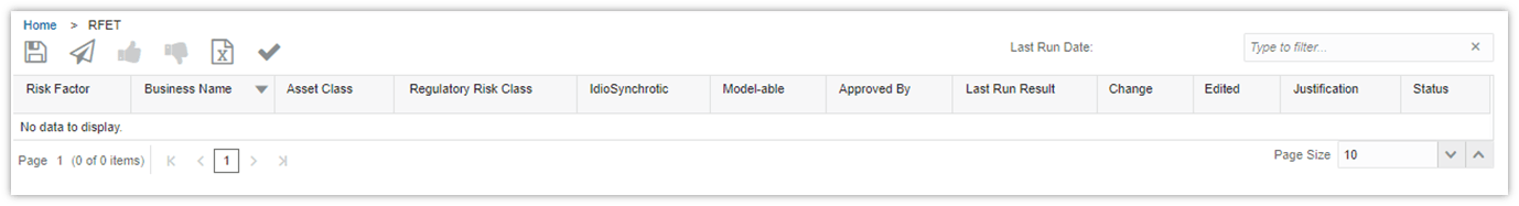This image shows the RFET page. You need to fill the required fields in the window, and execute the risk factors to determine if they are modellable or non-modellable.