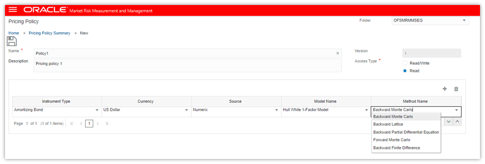 This figure illustrates the Pricing policy Definition window. You can define new pricing policies in this window.