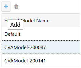 This illustration shows the Hybrid Model add section. You can add a new Hybrid Model using the Add icon.