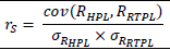 This illustration shows the formula to calculate the Spearman correlation coefficient of the two-time series of rank values of ?RTPL and ?HPL based on size. This illustration shows the formula to calculate the Spearman correlation coefficient of the two-time series of rank values of ?RTPL and ?HPL based on size.