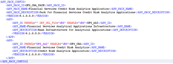 An image of the Sample OFS_CRA_PACK.xml File