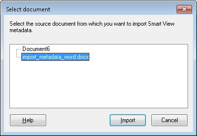 The Select Document dialog box, where you select the document from which you want to copy metadata.