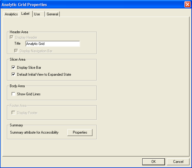 Analytic Grid Properties dialog box, Label tab