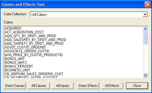 Example of the Causes and Effects Tool dialog box