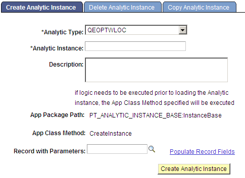 Create Analytic Instance page