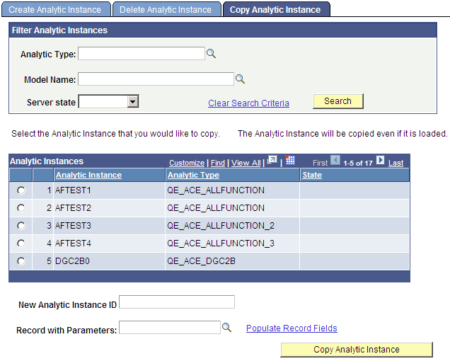 Copy Analytic Instance page