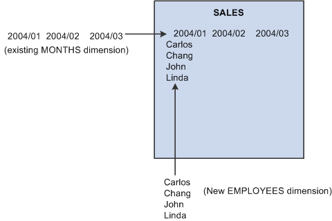 SALARY data cube with attached MONTHS dimension and new EMPLOYEES dimension