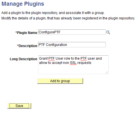 Manage Plugins page