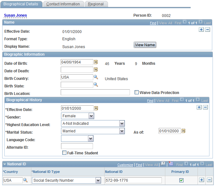 Example of a typical transaction page