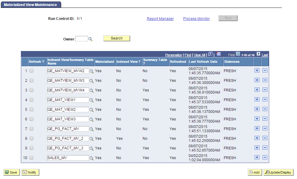 Materialized View Maintenance page in Microsoft SQL server database.