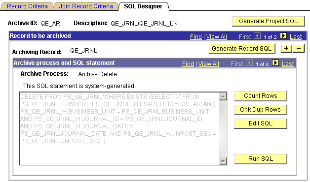 SQL Designer page