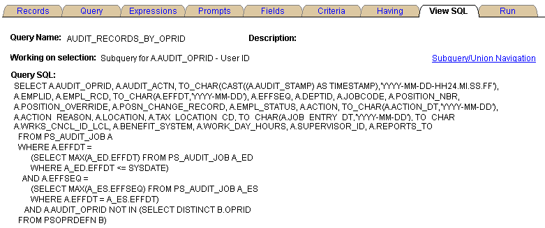 View SQL page