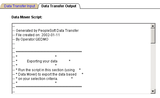 Data Transfer Output page