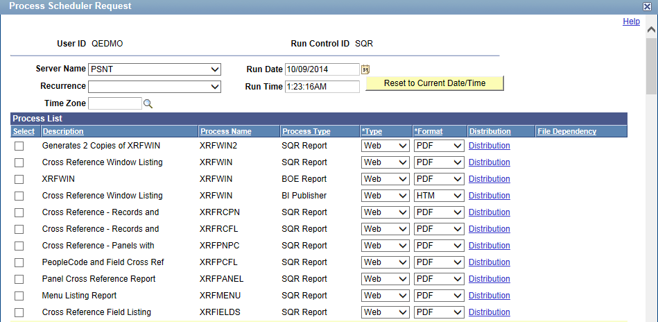 Process Scheduler Request page