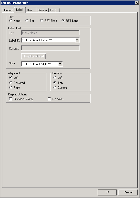 Edit Box Properties dialog box: Label tab