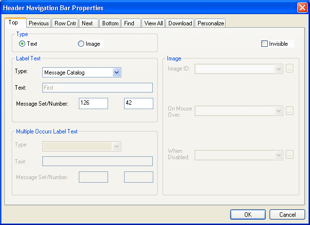 Header Navigation Bar Properties dialog box
