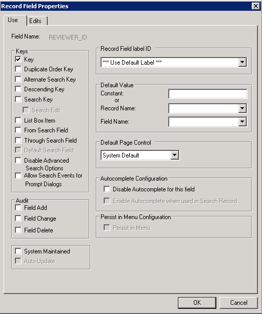 Record Field Properties dialog box