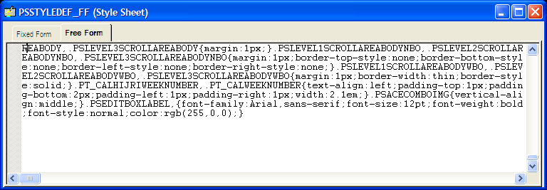 Style sheet definition showing the Free Form tab