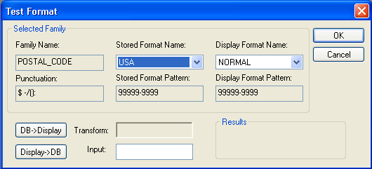 Test Format dialog box