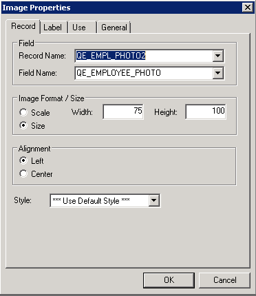 Image Properties dialog box with non-default size values