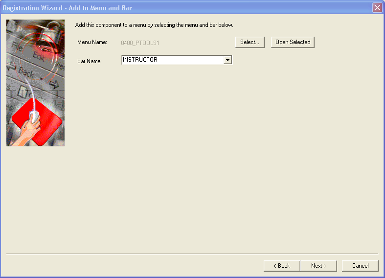 Registration Wizard - Add to Menu and Bar dialog box
