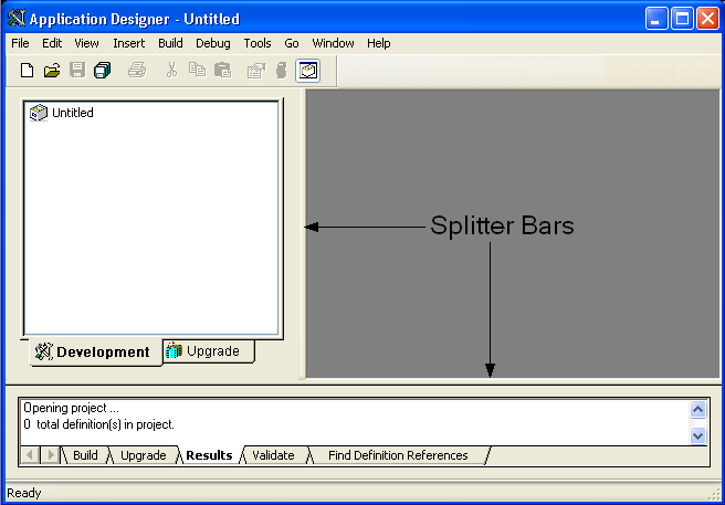 Example of Splitter bars used to resize a workspace