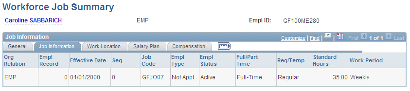 Workforce Job Summary inquiry page