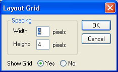 Example of Layout Grid dialog box with default values