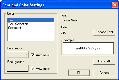 Font and Color Settings dialog box