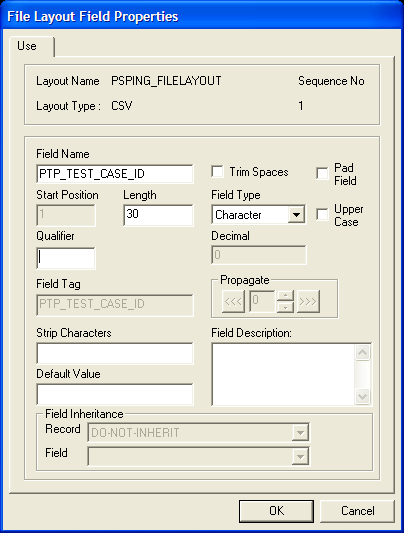 File Layout Field Properties dialog box: Use tab