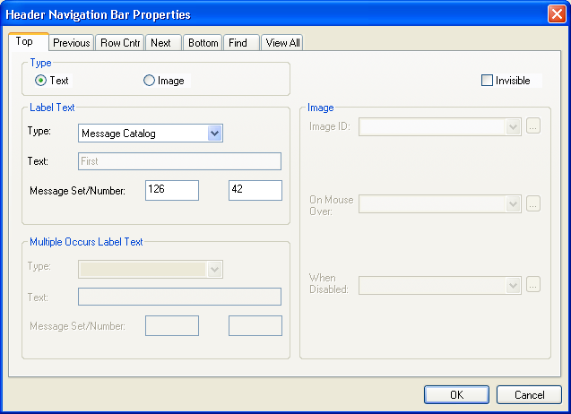 Header Navigation Bar Properties dialog box