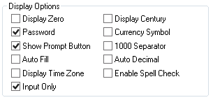Edit Box Properties dialog box: Record tab - Display Options group box