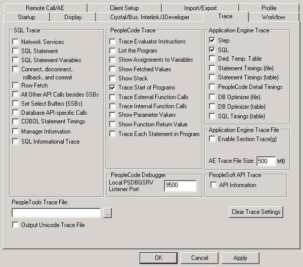 Enabling Log Analyzer for Application Engine by setting options in Configuration Manager