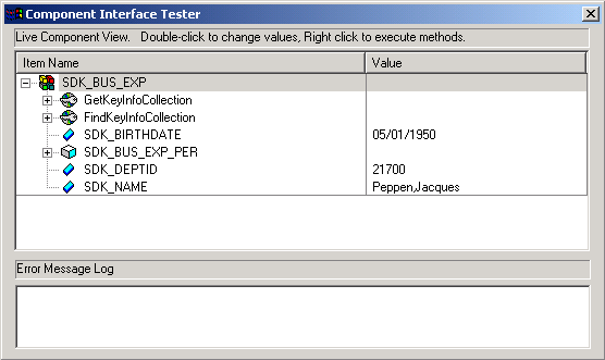 Component Interface Tester dialog box