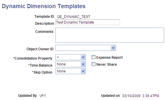 Dynamic Dimension Templates page