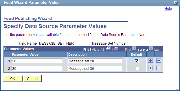 Feed Publishing Wizard - Specify Data Source Parameter Values page
