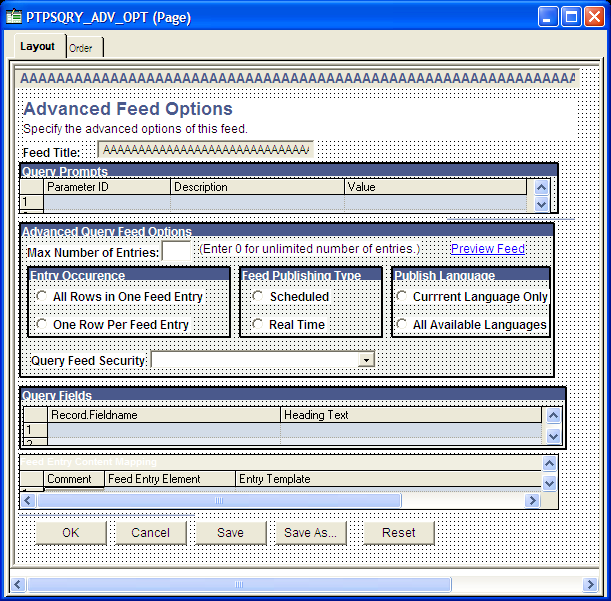 Query feeds advanced options page