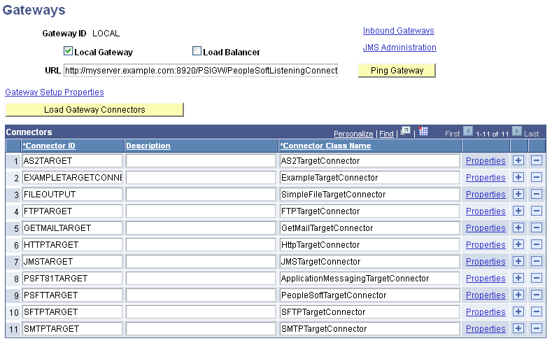 Gateways page with connectors loaded