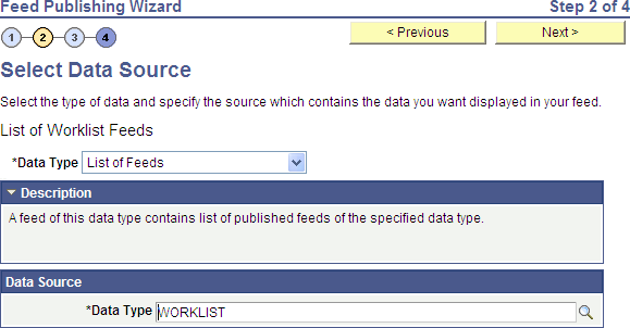 Feed Publishing Wizard - Select Data Source page