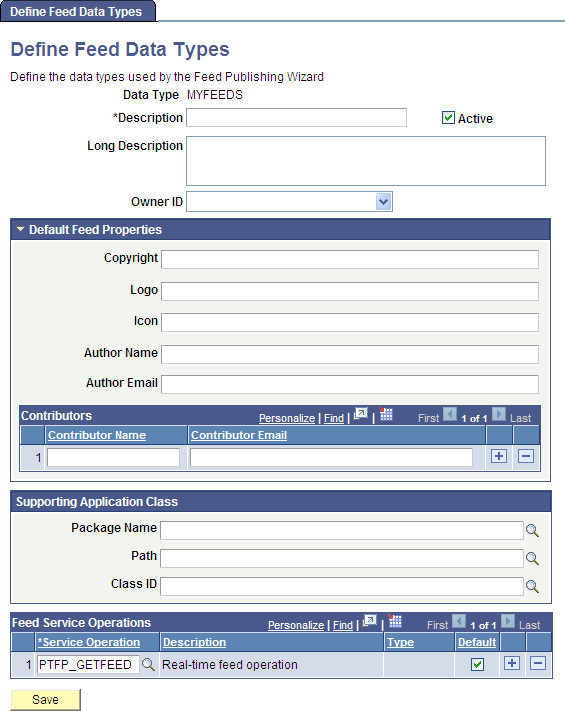 Define Feed Data Types page