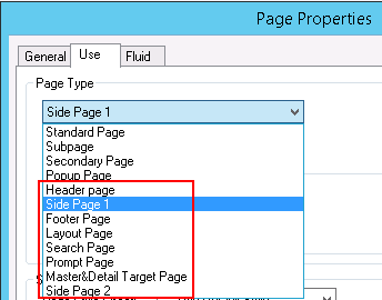 Page Properties dialog box showing fluid page types