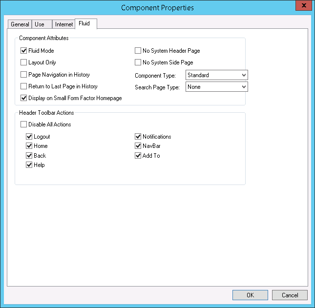 Component Properties dialog box: Fluid tab