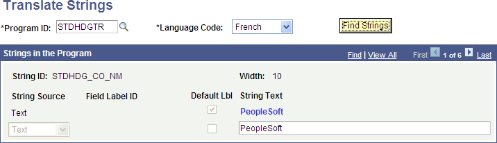 Translate Strings page