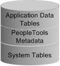 PeopleSoft database comprised of distinct, yet integrated, layers including system tables, PeopleTools metadata, and PeopleSoft application data