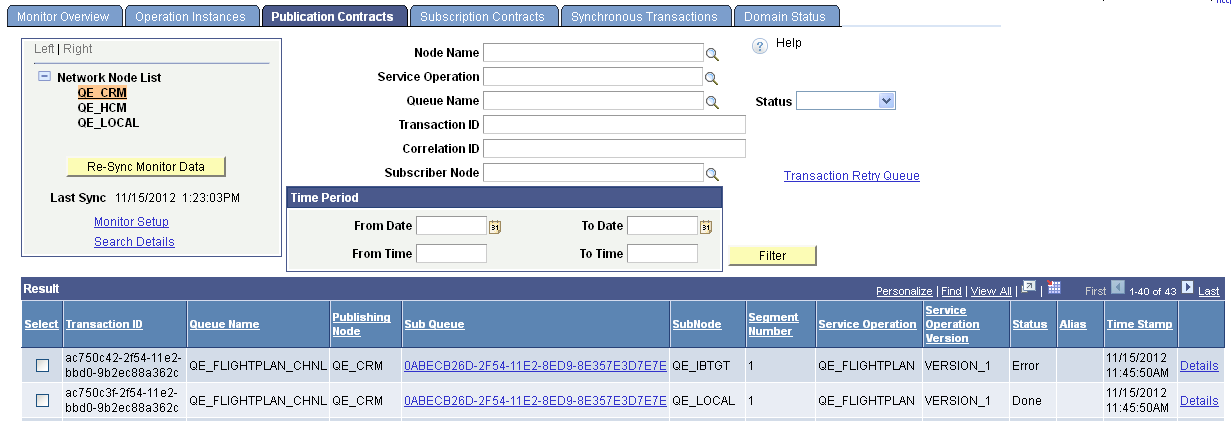 Network Monitor - Publication Contract page