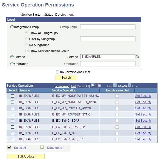 Service Operation Permissions page