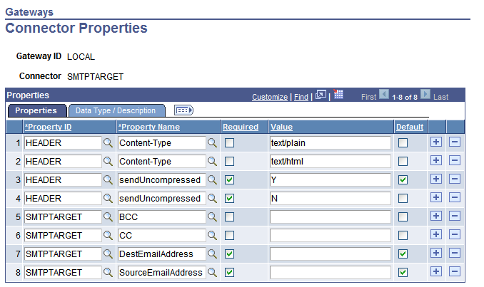 Connector Properties page