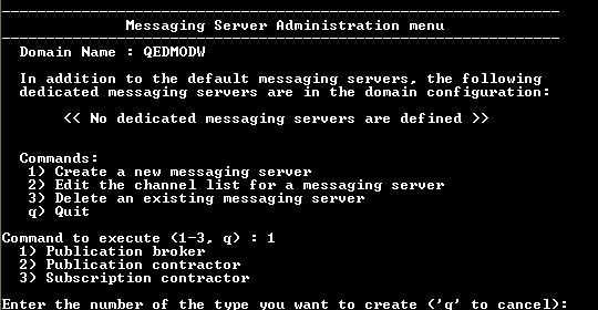 Messaging Server Administration menu