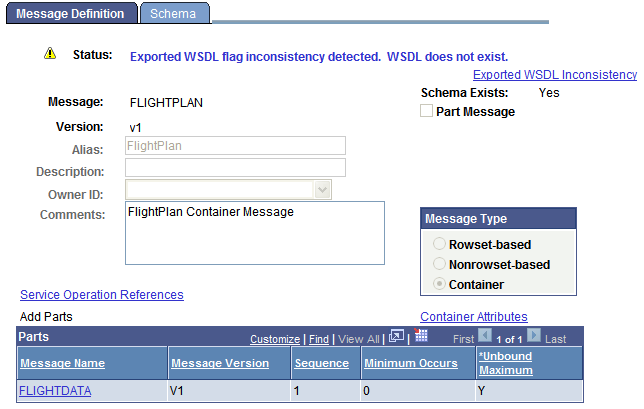 Messages - Message Definitions page