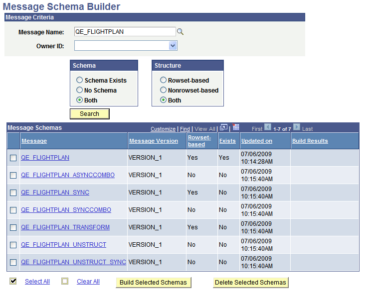 Message Schema Builder page